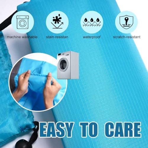 DSLIHA Beach Mat Picnic Blanket Outdoor, Large Waterproof Sandproof Portable Picnic Beach blanket with 4 Fixed Nails, Reinforced Edging for Beach, Camping, Hiking, Grass and Trips (Blue) — view 5