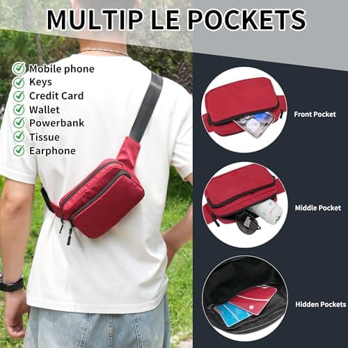 IHIGOGOFA Bumbags Waist Fanny Pack Fashion Bum Bag with 30cm Extended Belt for Dog Walking Climbing Hiking Travel Cycling Girls Ladies Men Women (Red) — view 2