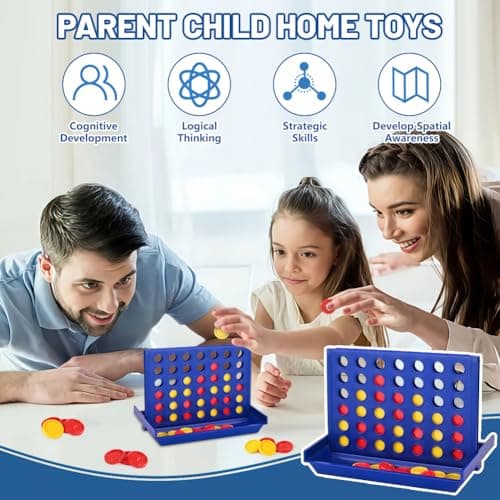 AMFUN Mini 4 in a Row Board Game, 4.5×3 IN Compact Foldable Travel Connect 4 Game for Kids Ages 3+, 2 Player Strategy Game with 42 Counters, Portable Educational Family Toy for Car Camping — view 4