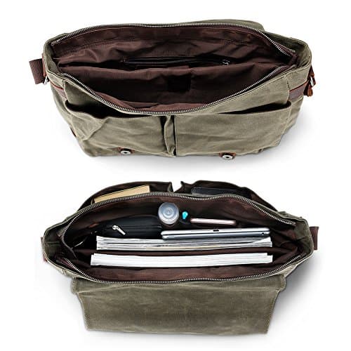AIZBO Waterproof Messenger Bag Mens, Man Bags Cross Body Canvs Shoulder Bag Satchel Bag Laptop Bag for 15 Inches, Large Size (Army Green) — view 5