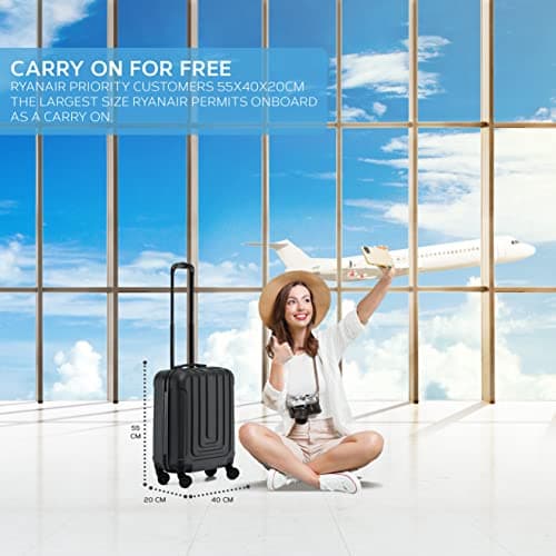 Flight Knight Premium Hard Shell Lightweight Cabin Suitcase - 8 Spinner Wheels - Built-in TSA Lock & USB Port - Luggage Approved for Over 100 Airlines Including Ryanir (Priority) - 55x40x20cm — view 2