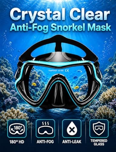 Vogista Snorkel Set Adults with Anti-Leak and Anti-Fog Tempered Glass, Dry Top Snorkel Set Adult, 180° Panoramic Wide View Snorkel Mask Set Diving Goggles Scuba Mask Adult - Green — view 2