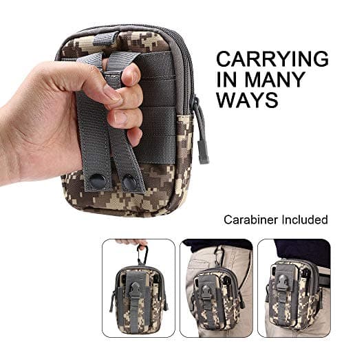flintronic Tactical Waist Bags, Universal Outdoor Waist Bag | Molle EDC Pouch + Outdoor Hook | Utility Gadget Waist Bag with Cell Phone Holster for Sports, Hiking, Camping, Traveling (ACU Camouflage) — view 4