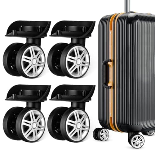 DECHOUS Luggage Replacement Parts Wheels Kit Wheel Suitcase 4.33 Inch Universal Trolley Casters with Silent Dual-Row Bearings Easy Installation 4 Pack Replacement for DIY Repair, Black, Screw Holes