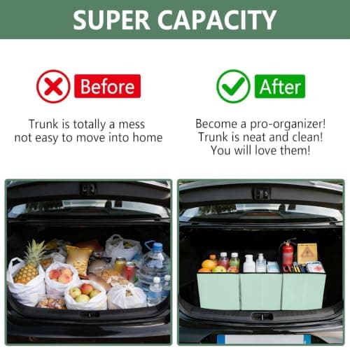 GuoChe Car Trunk Organizer Reusable Shopping Bags for Groceries Solid Mint Green Design Heavy Duty Foldable Tote Bags with Hard Bottom & Handles for Shopping Work Travel, 1 Pack — view 6