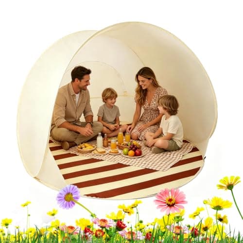 Pop-up Beach Tent for 3-4 Person, UV Protection Pop-Up Beach Sun Shelter, Automatic Sun Shade Shelter Tent with MosquitoNet, Portable Picnic Instant Tents, Beachs Accessories for Park Vacation Travel