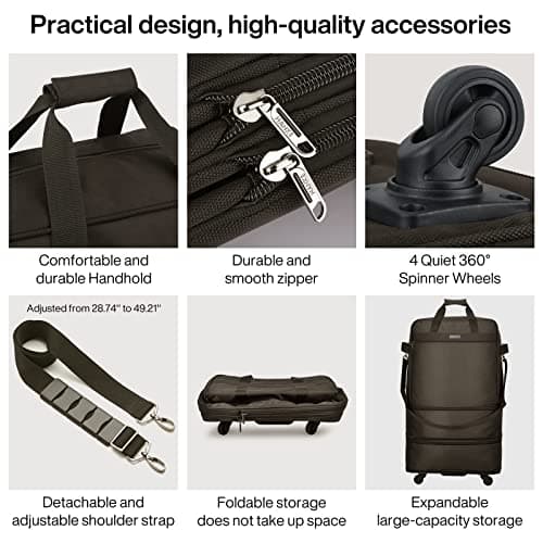 Hanke Expandable Large Suitcase 4 Wheels Lightweight Collapsible,Foldable Suitcases &Travel Bags Hand Luggage Extend 20/24/28 inch Suitcases Duffel Bag Without Telescopic Handle for Men & Women,Coffee — view 4