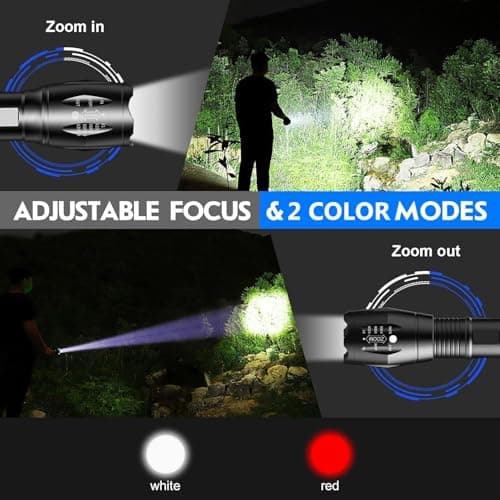 POCKETMAN 2 in 1 Red and White Rechargeable Flashlight, High Brightness Adjustable Zoom, Waterproof Portable LED Flashlight, Suitable for Night Observation, Outdoor Travel — view 5