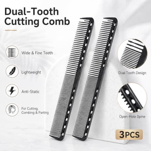 3 Pcs Carbon Fine Cutting Comb for Styling and Hair Care — view 2