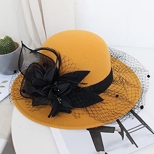 Women's Wool Bucket Hat Floral Winter Hat Yellow — view 2