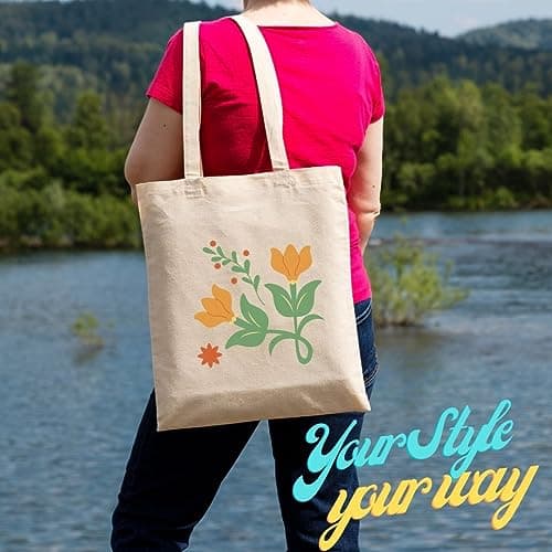 Cotton Canvas Plain Tote Bags to Decorate in Bulk Pack of 10, 100% Natural Cotton Premium 145gsm (5 Oz.) Fabric Blank Reusable Large Canvas bag -38 X 42 cm+65cm long Handles (Pack of 10-Natural) — view 2