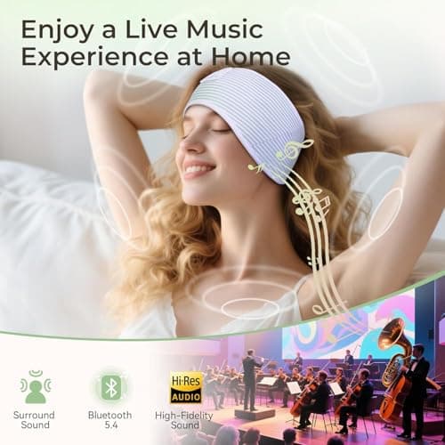 LOVE EYE Sleep Headphones Headband, Striped Soft Skin-Friendly, Sleep Mask with Thin HD HiFi Bluetooth Speakers, Wireless Music Headband Headphones for Men Women Teens Relax Travel Yoga (Green) — view 5