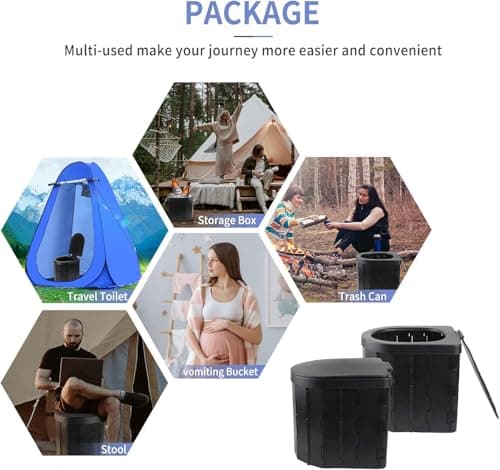 DUOJIN Camping Toilet, Portable Toilet for Adults & Kids, Folding Waterproof Porta Potty for Camping, Car, Bucket, Travel, Outdoor, Hiking, Trips, Boat, Beach, Tent (Black) — view 6