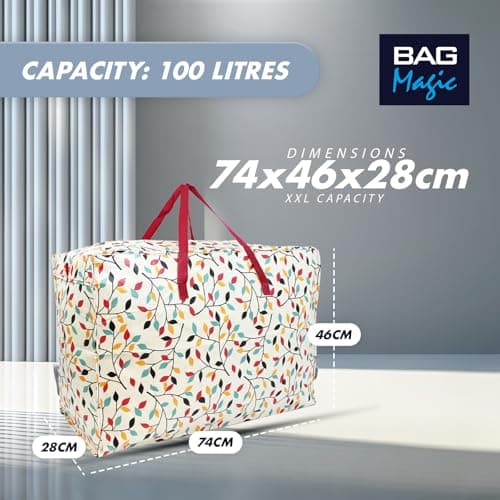 Extra-Large 100L Storage & Shopping Bag – Heavy-Duty PVC Zip Holdall for Laundry, Moving, Travel & Home Organisation - Leaves — view 4