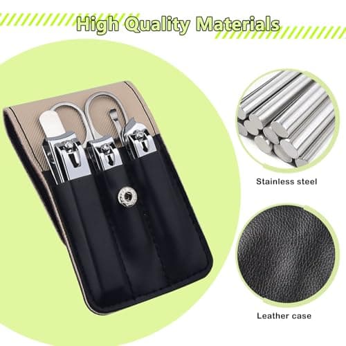 Lovvknd Nail Clippers Set for Men Women Manicure Set with Leather Case, 6 Pcs Travel Nail Kit Stainless Steel Pedicure Set Nail Care Grooming Kits, Idea Gift for Mom Dad Christmas Birthday, Dark Black — view 2