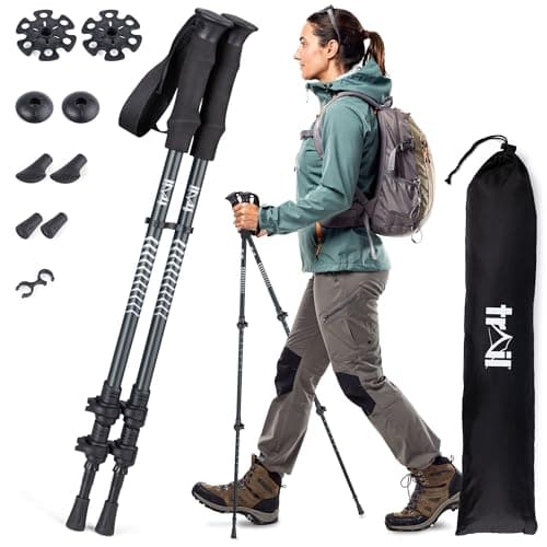 Trail Telescopic Walking Poles, 2 Pack, Adjustable 65–135cm, Black