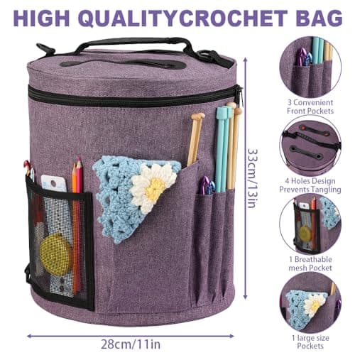 Lighterday Portable Craft Bag for Knitting & Crochet Accessories, Wool & Yarn Storage (Grey) — view 2