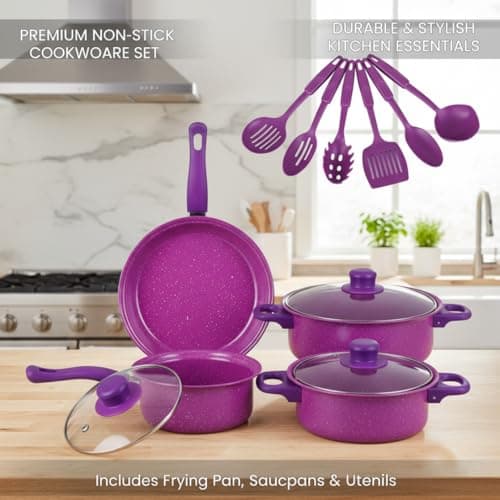 13-Piece Purple Nonstick Cookware Set, Non Stick Pots Pans Frying Pan Saucepans Milk Pot Utensils — view 4