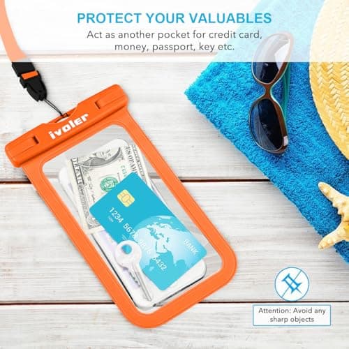 ivoler [2 Pack Waterproof Phone Case & Pouch Set, IPX8 Dry Bag with Waist Strap for Beach, Swimming, Kayaking, Fits iPhone 17 16 15 Pro Max, Samsung S26 S25 Ultra, Up to 7.0" - Warm Orange — view 6