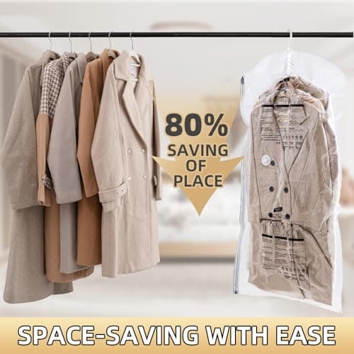 TAILI Hanging Vacuum Storage Bags for Clothes, Side-Widen Space Saver Bags (3 Long, 3 Short), Clear Large Compression Bag 6 Pack, Closet Organizers and Storage — view 2