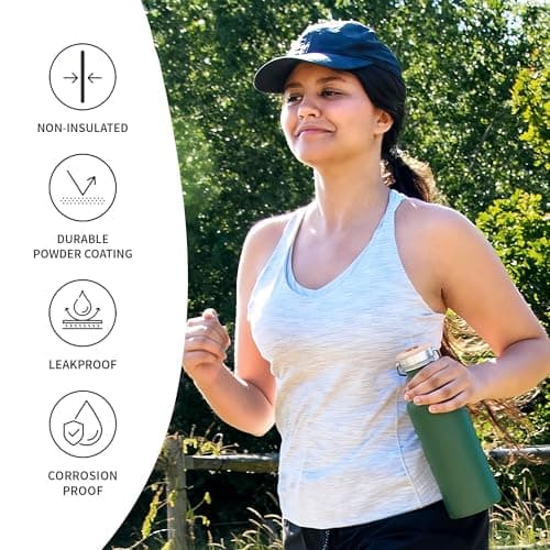 Bambaw Stainless Steel Water Bottle 500ml - Non-Insulated, Leakproof, BPA Free, Metal Bottle - Sage Green — view 3