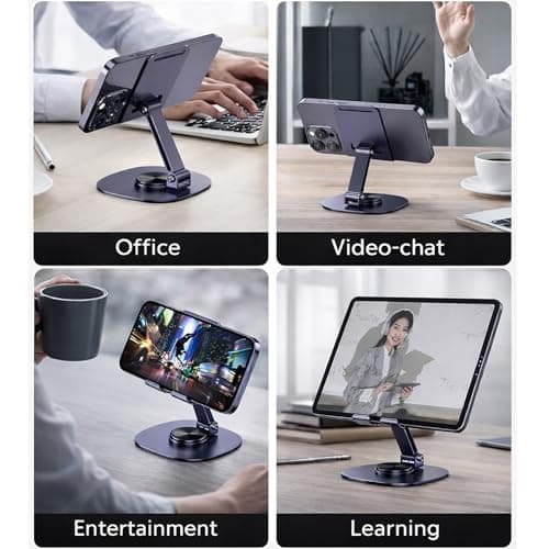 Boulton Foldable Phone Stand - 360° Rotatable Phone Holder Stand - Adjustable, Portable, Multi-Angle Aluminium Holder for Smartphones & Tablets - Desk & Travel Stand for Hands-Free Viewing (Purple) — view 5