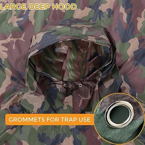 Crystals Waterproof Rain Cape Raincoat, Rain Poncho for outdoor Camping Military cycling traveling, Hooded Rainwear, Long Military Style Kagool For Men & Women with Hood, Adult – Camouflage — view 6