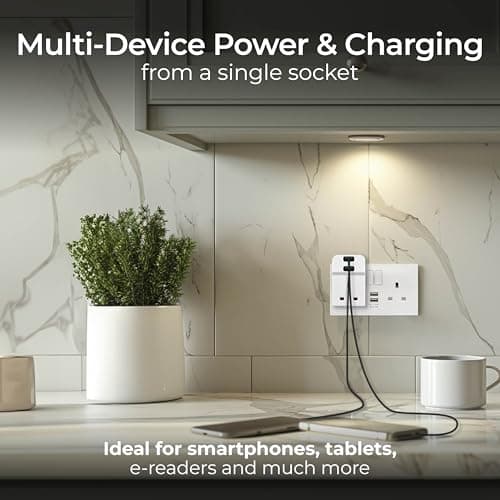 Masterplug Three Socket Fused Wall Plug Adaptor with USB A & C Charging Ports, White, 13A, 10.5W, 3G, A3UAC10 — view 4