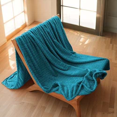 Double Sided Jacquard Fleece Throw Blanket 150×200cm, Soft Flannel Wide Wheat Ear Pattern Blanket for Sofa Bed Lounge Office Travel, Skin-Friendly Warm Breathable Machine Washable, Sapphire Blue — view 4