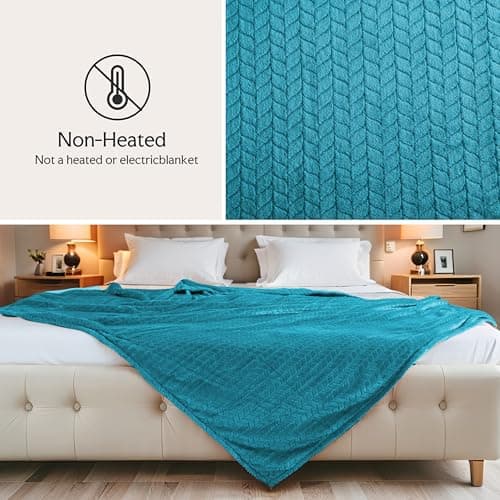 Double Sided Jacquard Fleece Throw Blanket 150×200cm, Soft Flannel Wide Wheat Ear Pattern Blanket for Sofa Bed Lounge Office Travel, Skin-Friendly Warm Breathable Machine Washable, Sapphire Blue — view 2