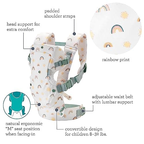 Infantino Flip Advanced 4-in-1 Baby Carrier - Ergonomic, Convertible, Face-in and Face-Out Front and Back Baby Carrier for Newborn to Toddler 3,6-14,5kg, Rainbow — view 4