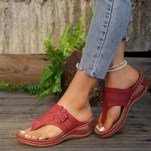 Summer Sandals Women Wedge Flip Flops for Women Orthopedic Sandals Comfortable Flip Flops with Arch Support Summer Casual Wedge Sandal Slippers Dressy Comfy Platform Beach Travel Sandal Shoes — view 5