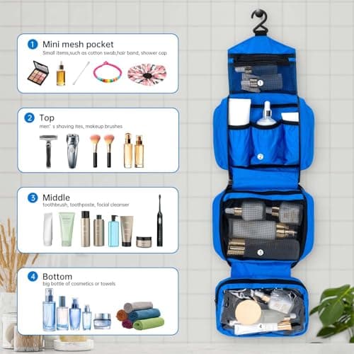 Boic Hanging Toiletry Bag, Foldable Travel Wash Bag with Hanging Hook, Blue — view 5