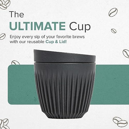 HUSKEE Coffee Cups with Lids - Reusable Coffee Cup with Unique Fins for Espresso, Cappuccino, Americano, Mocha - Insulated & Portable Latte Cups Made with Repurposed Coffee Husks (Natural, 12oz) — view 2