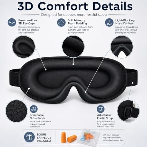Qabonl Sleep Mask for Men Women 3D Contoured Eye Mask Blackout Blindfold — view 2