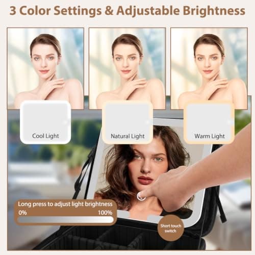 OSDUE Makeup Bag with LED Mirror, Cosmetic Organizer Case — view 3