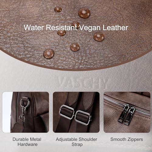 VASCHY Backpack for Women, Large Vegan Leather Rucksack with Wallet Set Convertible Handbag for Lady Guitar Strap — view 3