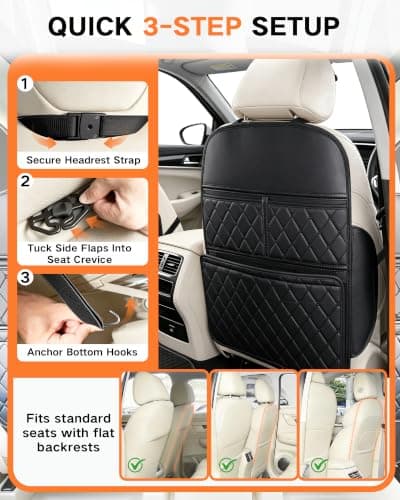 Leather Car Seat Organiser 2 Pack,Premium Back Seat Protector & Storage Net — view 5