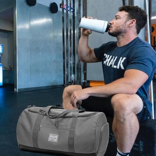 Lyweem Sports Gym Bag Men - 60L Large Travel Duffle Bag with Shoe Compartment, Weekend Holdall Bags, Overnight Duffel Bag Backpack, Grey — view 5