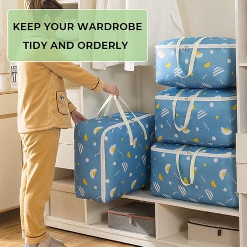 Storage Boxes With Lids，Packing Boxes Heavy Duty Oxford Organizer Bags Duvet Storage Bag 84L laundry bags Large Capacity for moving Waterproof and Dust-proof Foldable（Blue） — view 4