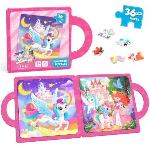 Magnetic Puzzle for Kids 3-8 – Unicorn Travel Puzzle with Carry Handle