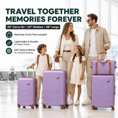 CONCEPTEN Expandable Hardshell Luggage Set 5 Piece, 22x14x9 Airline Approved Carry On, 20/24/28" Suitcase Set with TSA Lock, Spinner Wheels, ABS+PC (Purple) — view 2