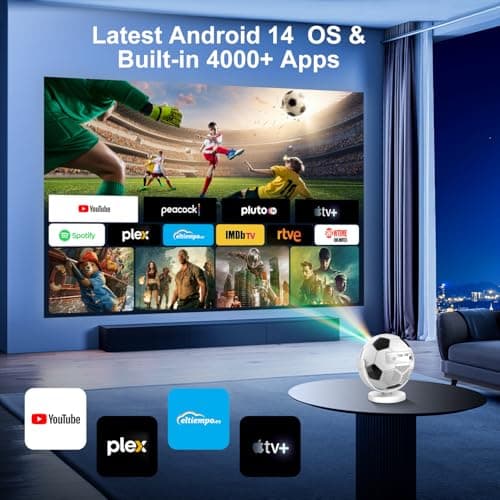 Mini Projector, Portable Projector with WiFi 6 Bluetooth 5.4,180° Rotatable,Built-in Apps,Short Throw Projectors 4K&8K Support,Auto Keystone,Football-Shaped Movie Projector for Bedroom-Black&White — view 2