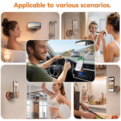 Shower Phone Holder Waterproof for Magnet, Reusable Gel-Lock Suction Cup Phone Mount 3-Inch Dual Pivot Adjustable Arm, Phone Holder for Shower, Mirror, Car, Kitchen & Bathroom for Magnet Phone. — view 2