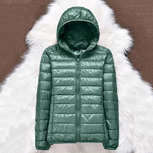 Womens Winter Lightweight Puffer Jacket with Hood Warm Short Packable Women Quilted Jacket Transitional Padded Down Jacket for Ladies Lined for Hiking Travel Plus Size Thin Jacket Down Mint Green — view 3