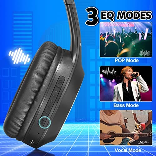 Rydohi Bluetooth Headphones Over Ear, 68H Playtime and 3 EQ Music Modes Wireless Headphones with Microphone/Deep Bass, HiFi Stereo Foldable Lightweight Headset for PC Home Travel Office (BLACK) — view 3