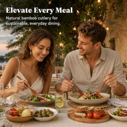 6Pcs Wooden Cutlery Set, Bamboo Cutlery, Natural Lacquer Finish — view 5