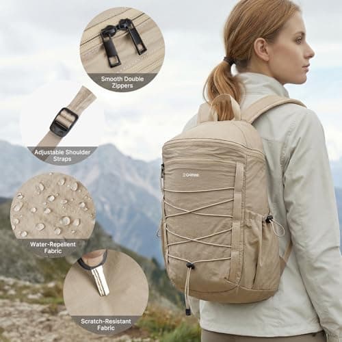 G4Free 20L Small Backpack Rucksack for Women Men, Lightweight Hiking Backpack for Walking Travel, Daypack with Drawstring (Khaki) — view 4