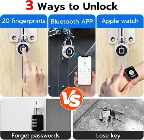 Eseesmart Fingerprint Padlock, Gym Locker with Fingerpirnt Bluetooth APP Control, Smart Fingerprint Lock, Keyless Outdoor Waterproof Security Suitcase Luggage School Backpack (Sliver) — view 3