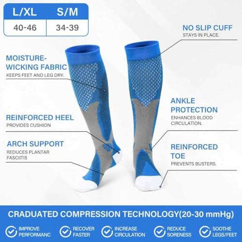 FEISIGE 3 Pairs Compression Socks, 20-30 mmHg Circulation Support - Ideal Compression Stockings for Running, Nursing, Flight, and Travel - Knee-High Varicose Veins Socks (Size: L/XL) — view 2